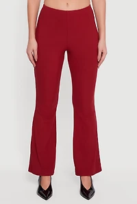 Womens Ribbed Knit Flare Leg Casual Pants, Burgundy, Size XL