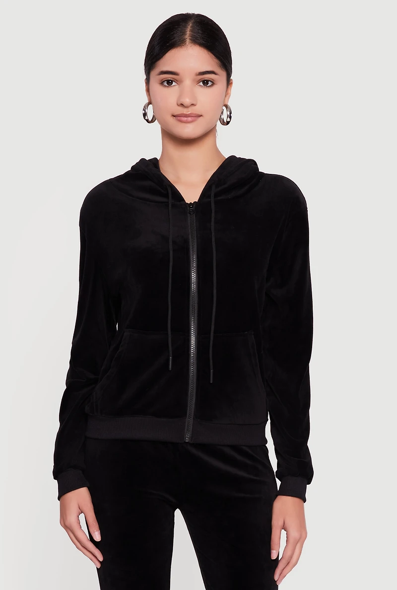 Classic Zip Front Velour Hoodie
