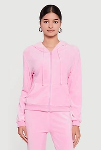 Classic Zip Front Velour Hoodie