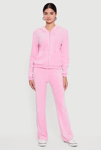 Womens Trendy Pull On Velour Pants, Pink, Size M