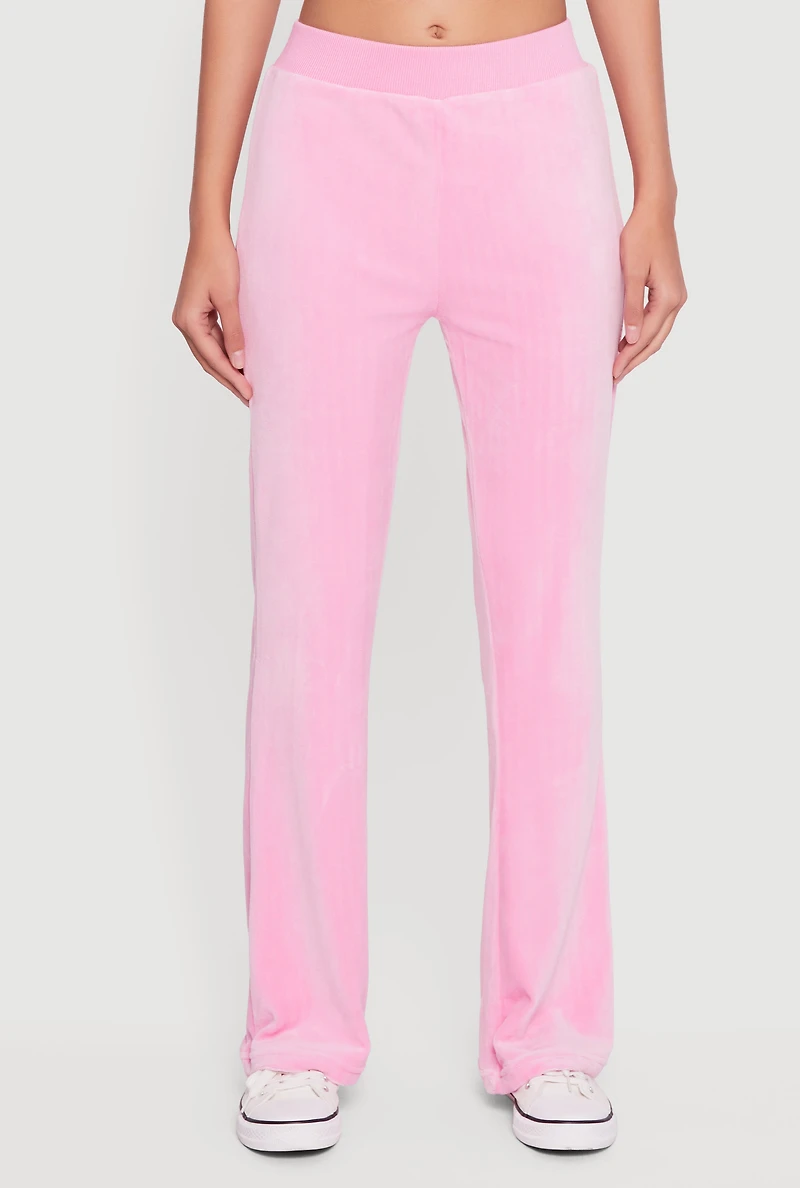 Womens Trendy Pull On Velour Pants, Pink, Size M