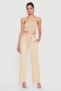 Smocked Acid Wash Strapless Crop Top