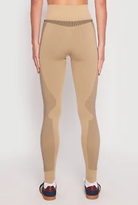 Womens Seamless Compression Rib Leggings, Khaki, Size L-XL