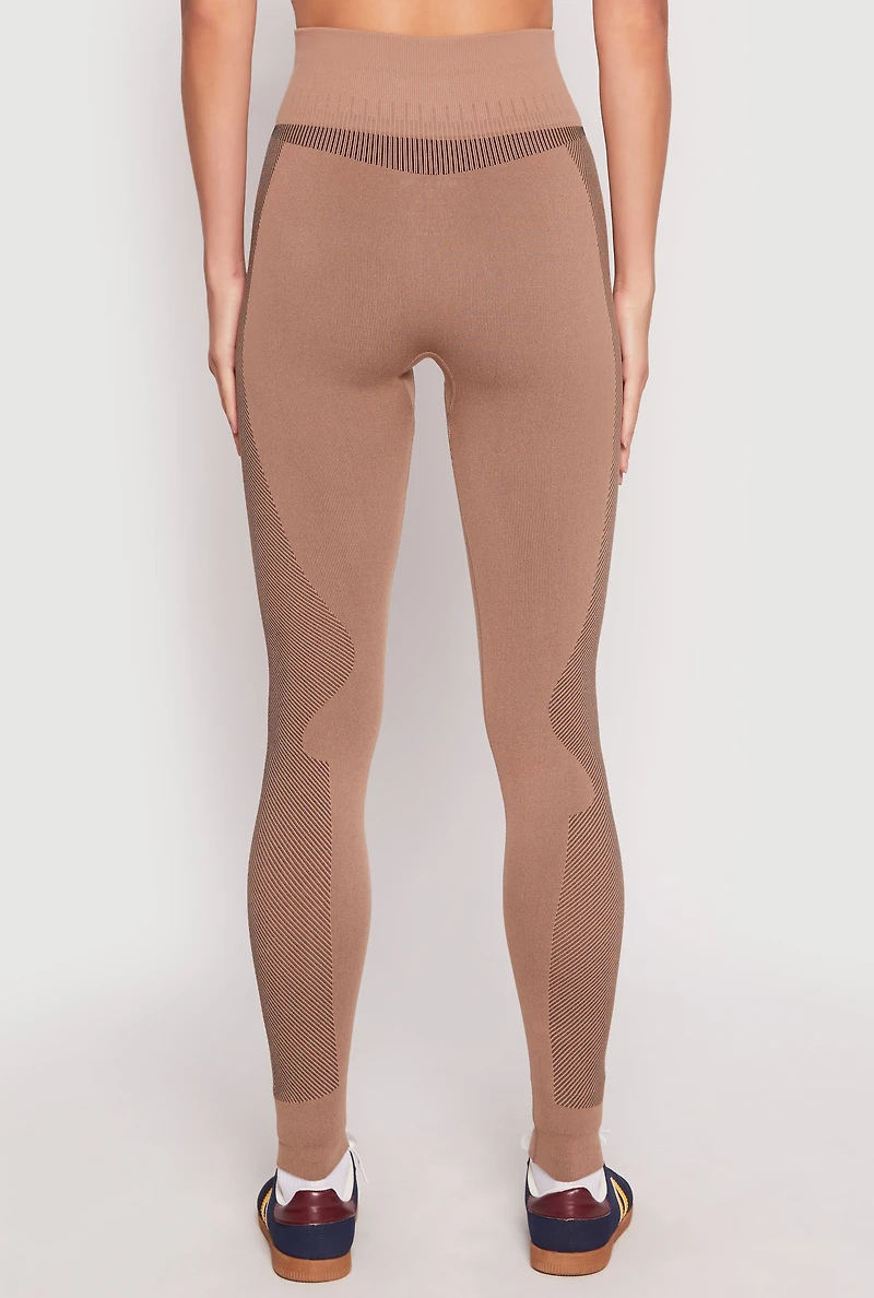 Womens Seamless Compression Rib Leggings, Brown, Size L-XL