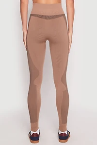 Womens Seamless Compression Rib Leggings, Brown, Size L-XL