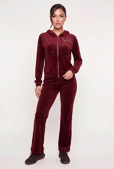Rhinestone Spoiled Graphic Velour Drawstring Sweatpants