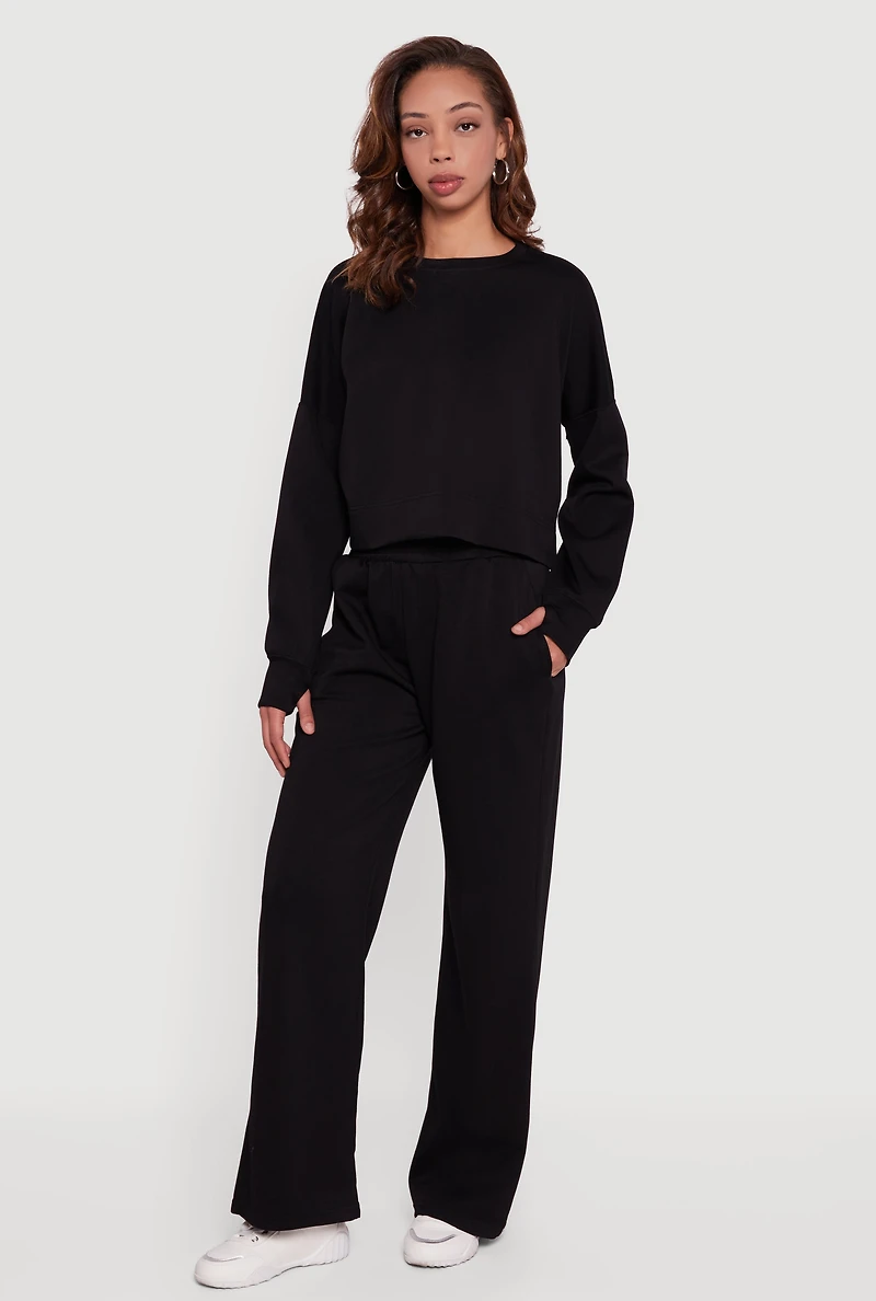 Womens Pull On Wide Leg Sweatpants, Black, Size S