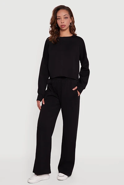 Womens Pull On Wide Leg Sweatpants, Black, Size S