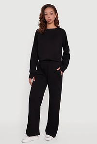 Womens Pull On Wide Leg Sweatpants, Black, Size S