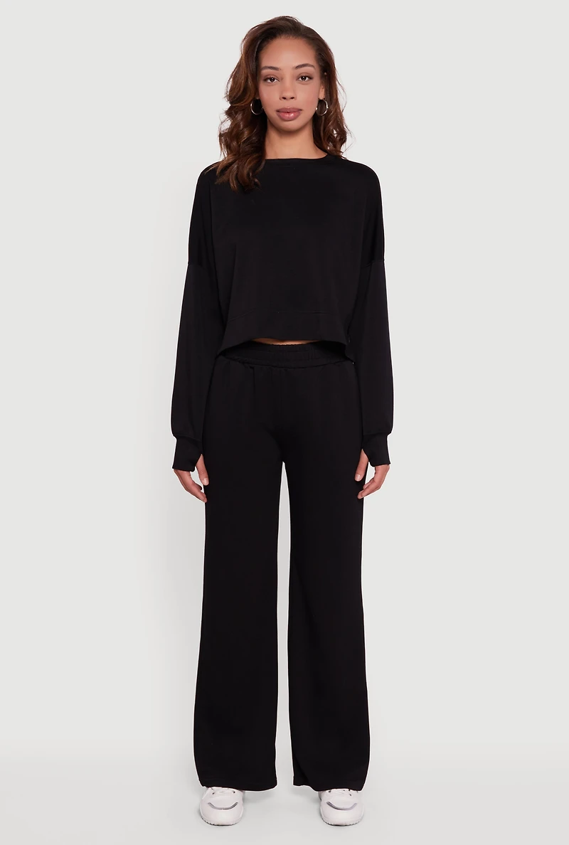 Womens Pull On Wide Leg Sweatpants, Black, Size S