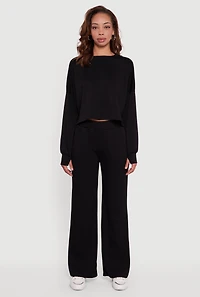 Womens Pull On Wide Leg Sweatpants, Black, Size S