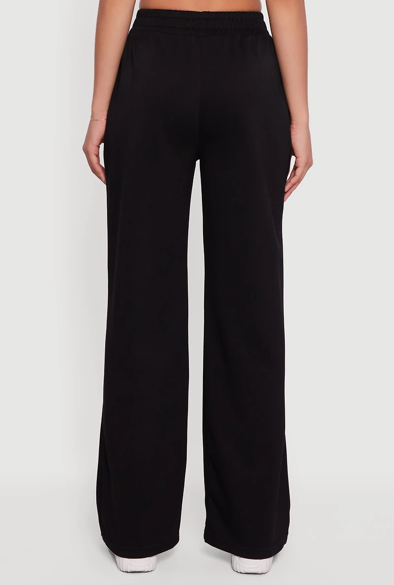 Womens Pull On Wide Leg Sweatpants, Black, Size S