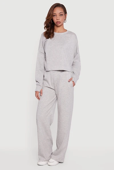 Womens Pull On Wide Leg Sweatpants, Grey, Size L