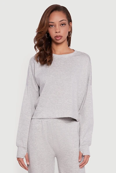 Cropped Crew Neck Sweatshirt with Thumb Holes