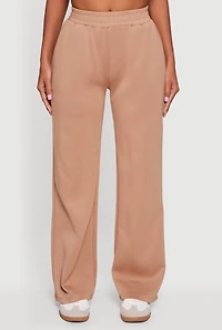 Womens Elastic Waist Pull On Wide Leg Sweatpants, Khaki,