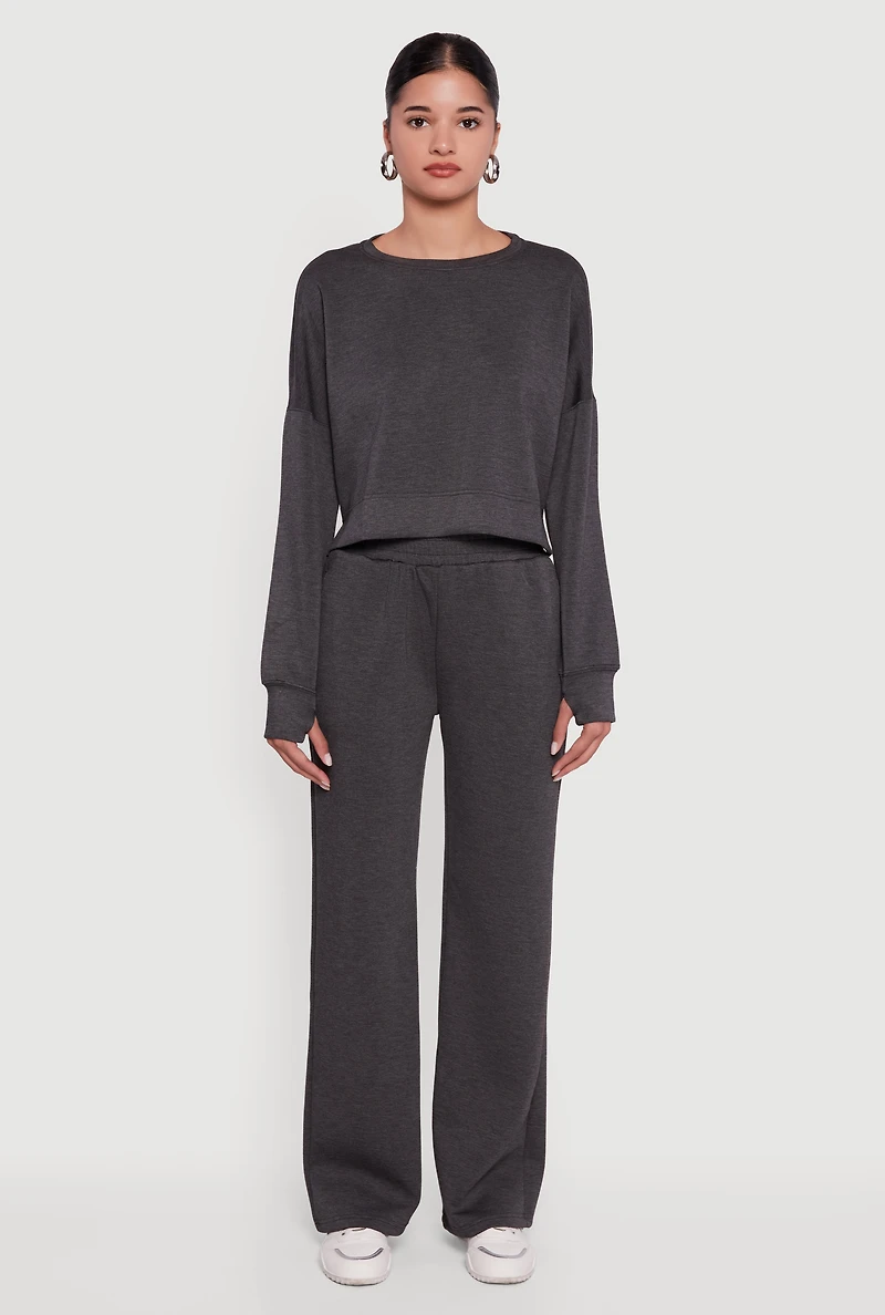 Crew Neck Pullover Crop Top with Thumb Holes