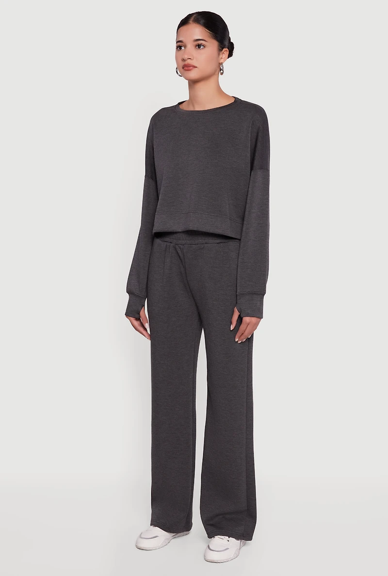 Crew Neck Pullover Crop Top with Thumb Holes