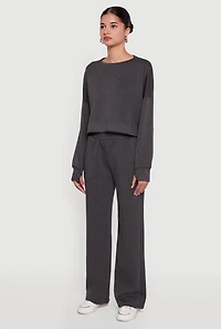 Crew Neck Pullover Crop Top with Thumb Holes