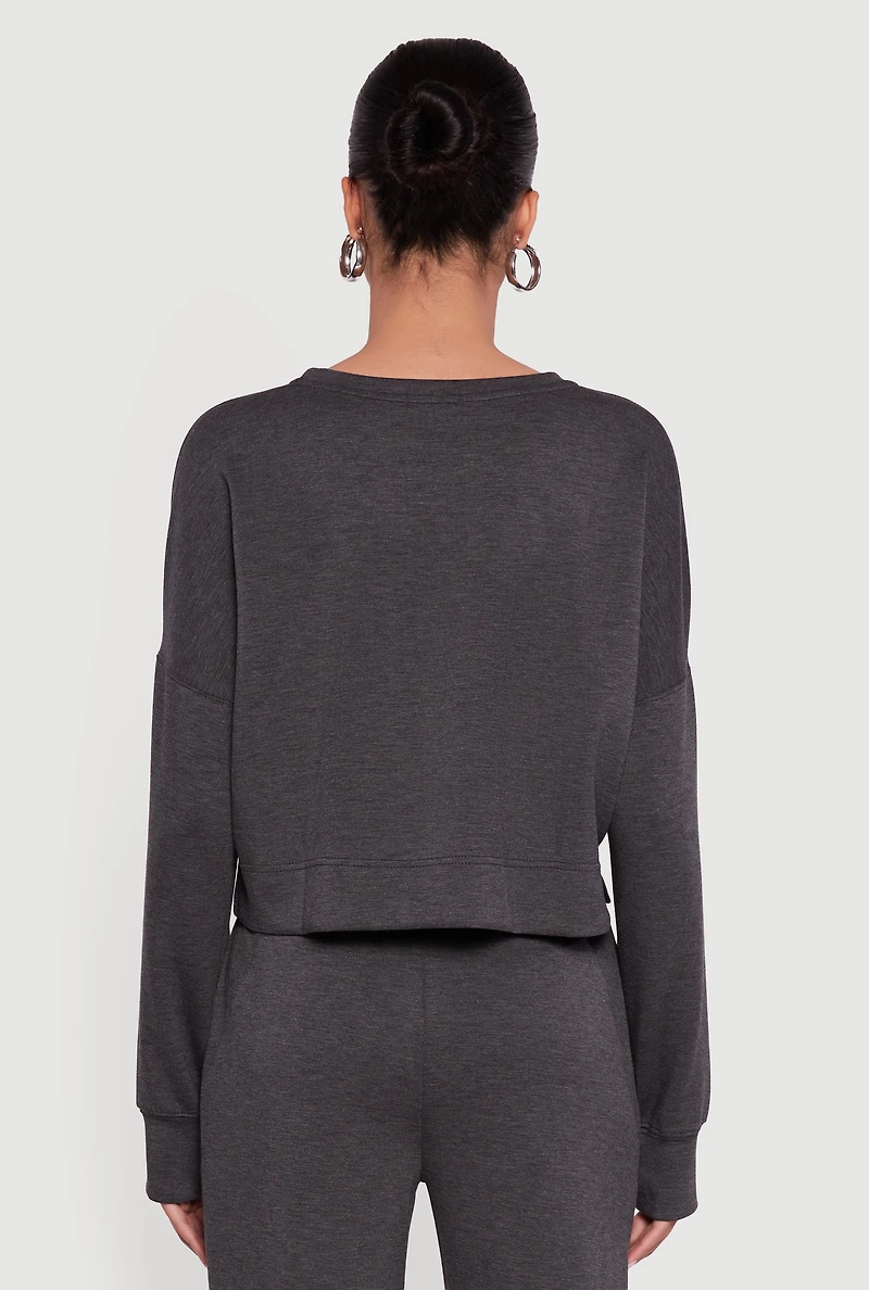 Crew Neck Pullover Crop Top with Thumb Holes