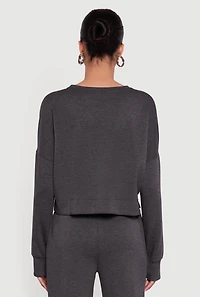 Crew Neck Pullover Crop Top with Thumb Holes