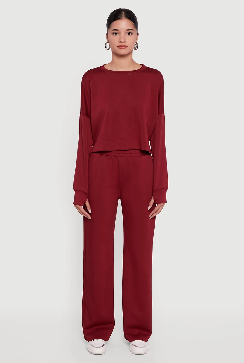 Crew Neck Pullover Crop Top with Thumb Holes