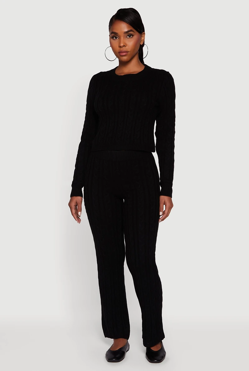 Womens Cropped Cable Knit Long Sleeve Sweater,