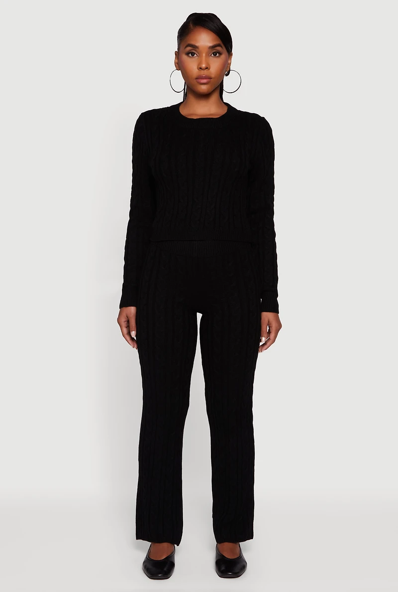Womens Cropped Cable Knit Long Sleeve Sweater,