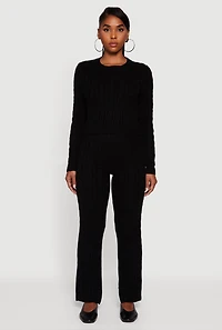 Womens Cropped Cable Knit Long Sleeve Sweater,