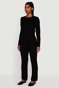 Womens Cropped Cable Knit Long Sleeve Sweater,