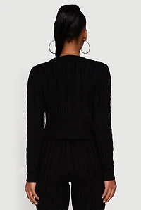 Womens Cropped Cable Knit Long Sleeve Sweater,