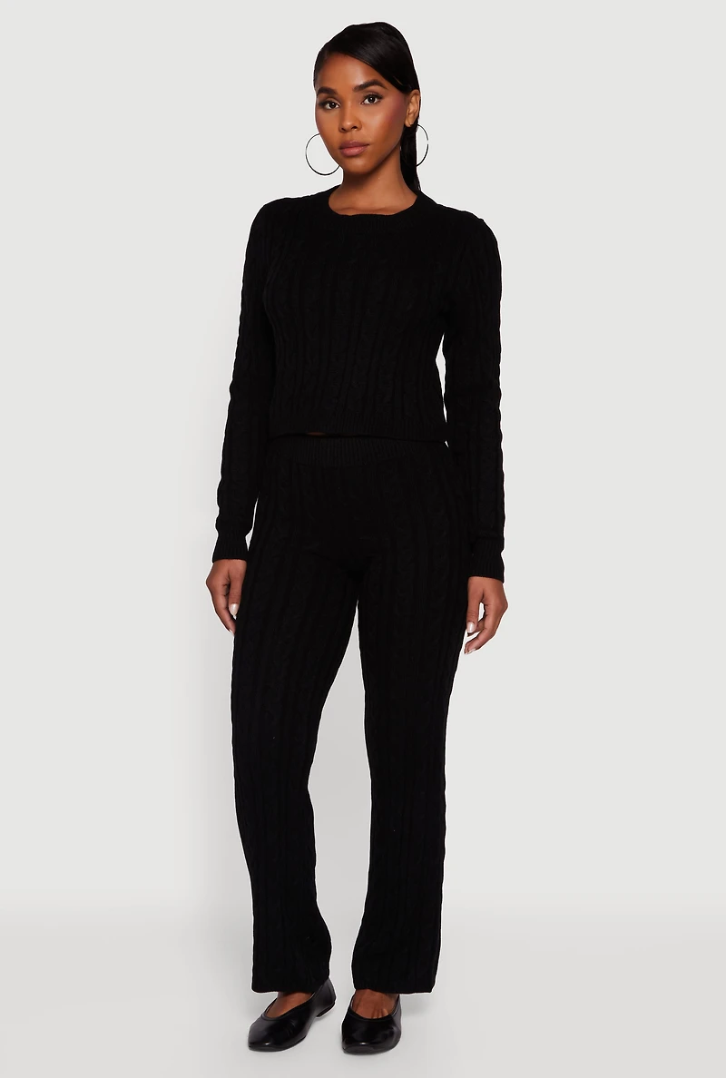 Womens Cable Knit Straight Leg Lounge Pants, L