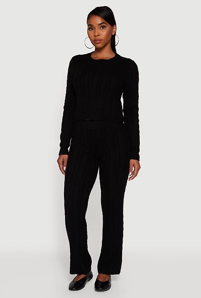 Womens Cable Knit Straight Leg Lounge Pants, L