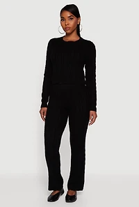 Womens Cable Knit Straight Leg Lounge Pants, L