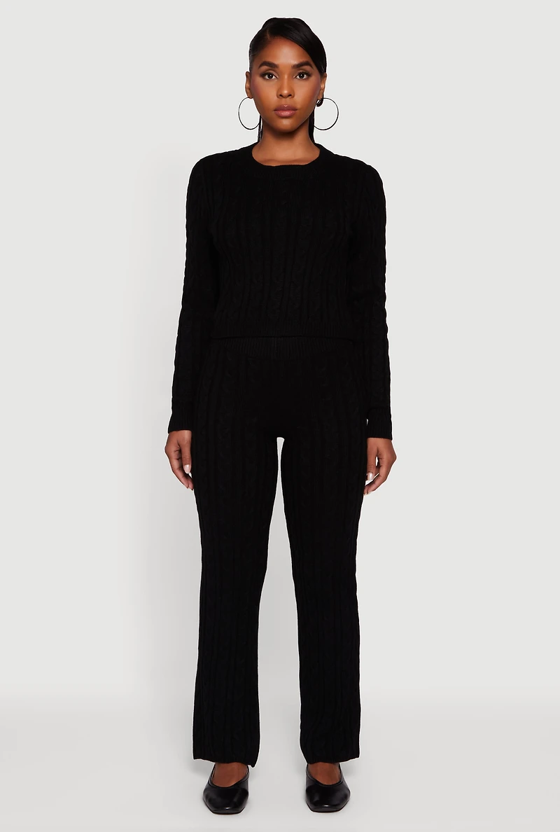Womens Cable Knit Straight Leg Lounge Pants, L