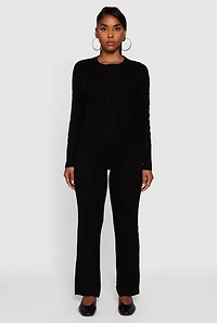 Womens Cable Knit Straight Leg Lounge Pants, L