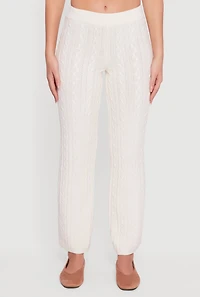 Womens Cable Knit Straight Leg Lounge Pants, White, Size M