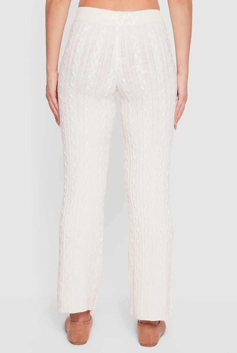 Womens Cable Knit Straight Leg Lounge Pants, White, Size M