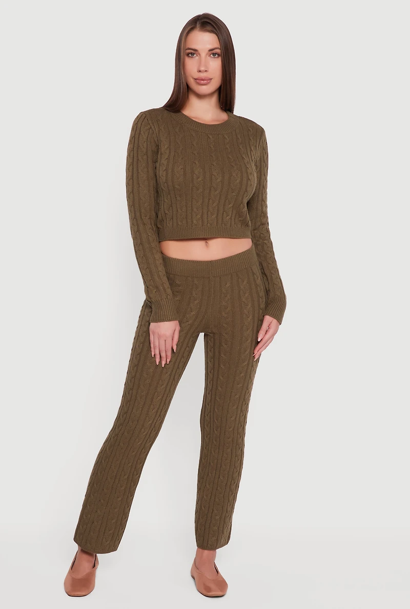 Womens Cable Knit Straight Leg Lounge Pants,