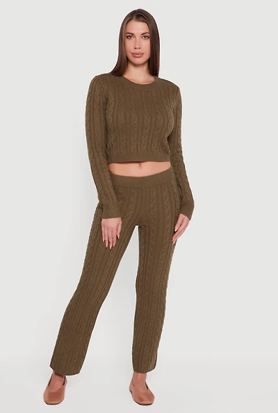 Womens Cable Knit Straight Leg Lounge Pants,