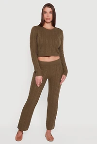 Womens Cable Knit Straight Leg Lounge Pants,