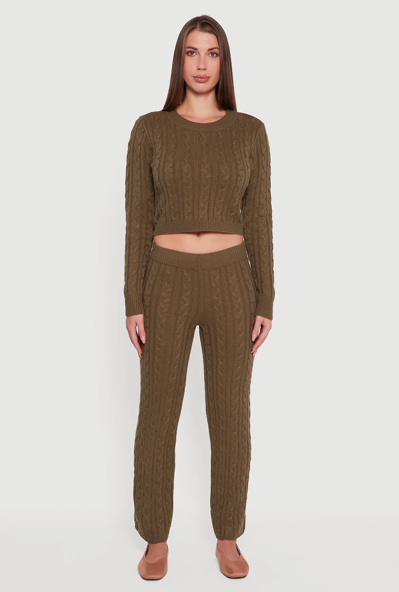 Womens Cable Knit Straight Leg Lounge Pants,
