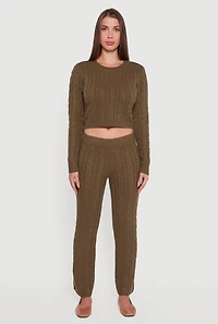 Womens Cable Knit Straight Leg Lounge Pants,