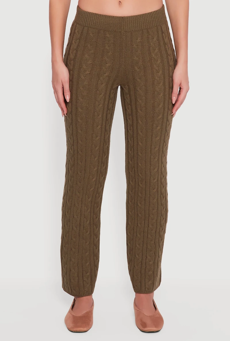Womens Cable Knit Straight Leg Lounge Pants,
