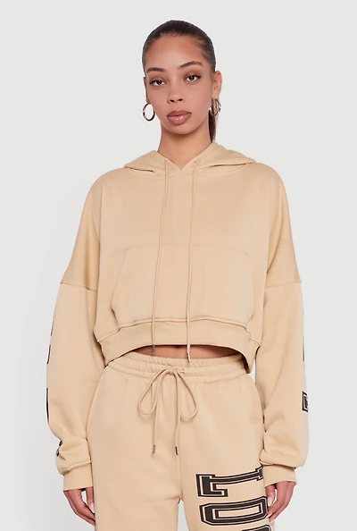 Womens Cropped Los Angeles Graphic Hooded Sweatshirt,