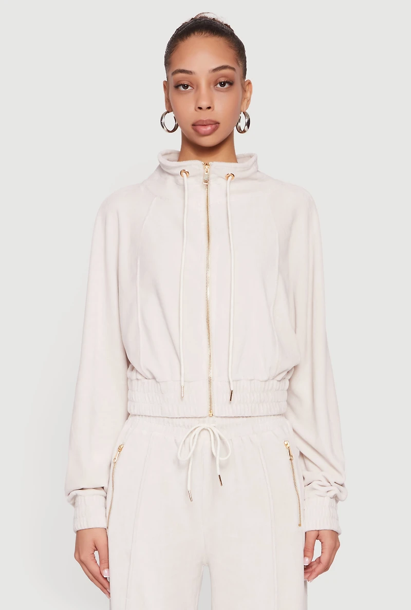 Velour Drawstring Mock Neck Sweatshirt