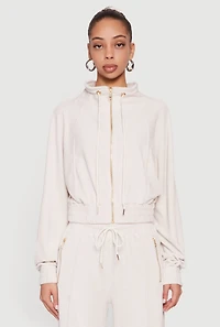Velour Drawstring Mock Neck Sweatshirt