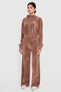 Velour Drawstring Mock Neck Sweatshirt