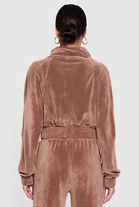 Womens Velour Drawstring Mock Neck Sweatshirt, Brown,