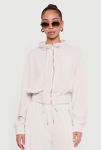 Velour Drawstring Mock Neck Sweatshirt