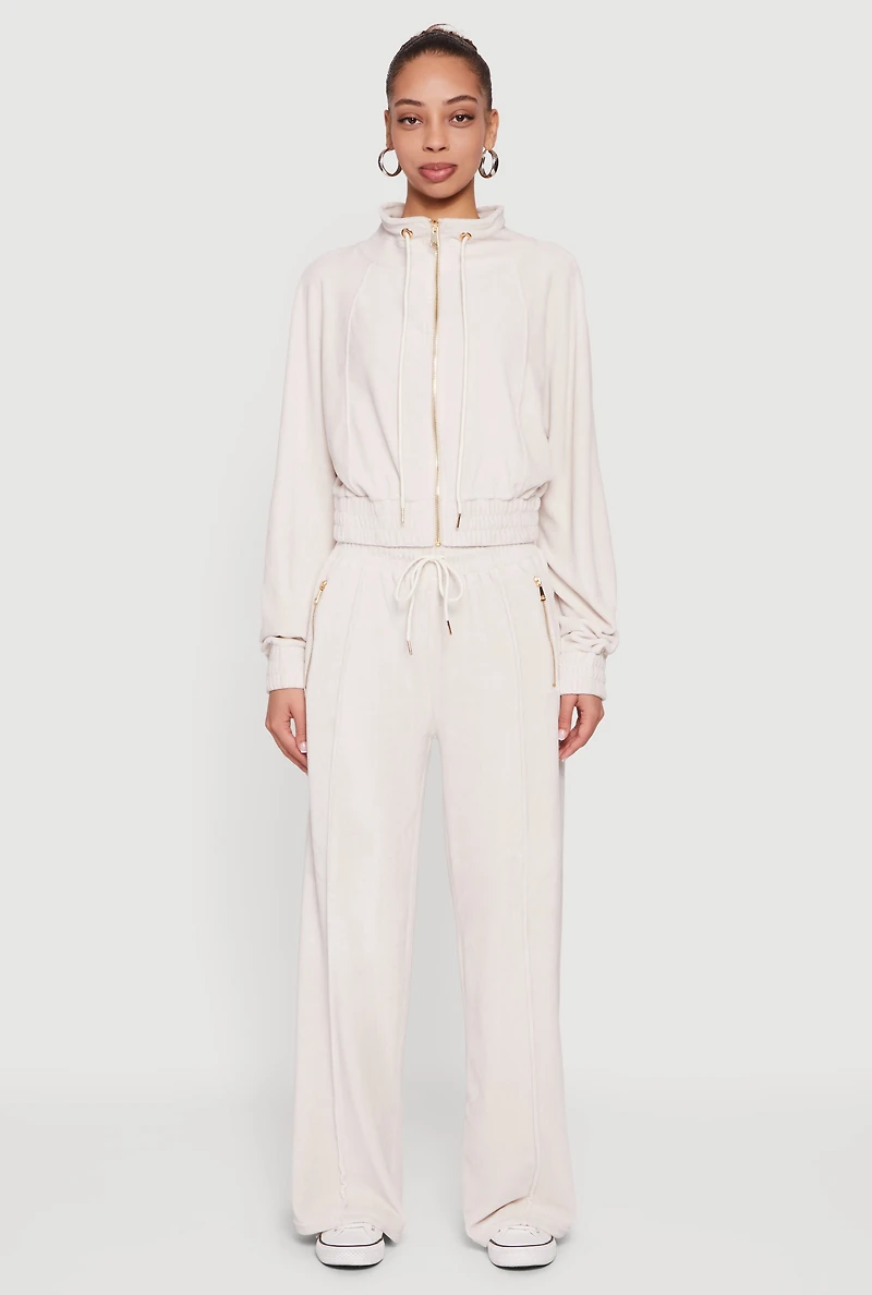 Velour High Waist Wide Leg Sweatpants